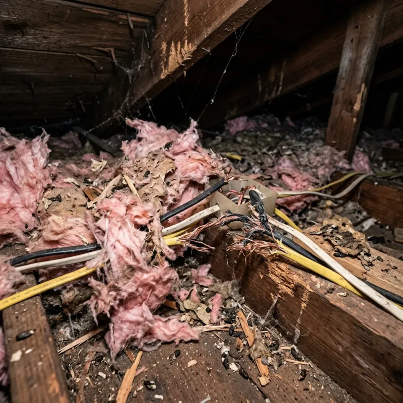 Contaminated ceiling insulation being assessed in a Panton Hill roof space