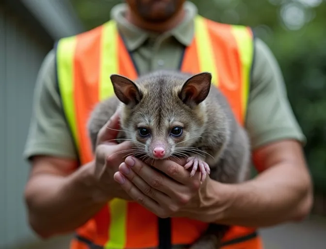 Animal handler safely recovering a deceased possum in Panton Hill